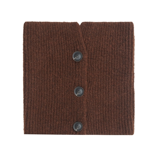 Detachable Khaki Short Knitted Scarf With Button