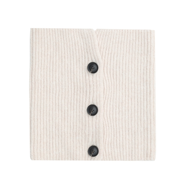 Detachable Khaki Short Knitted Scarf With Button