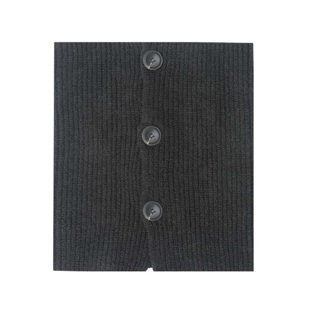 Detachable Khaki Short Knitted Scarf With Button
