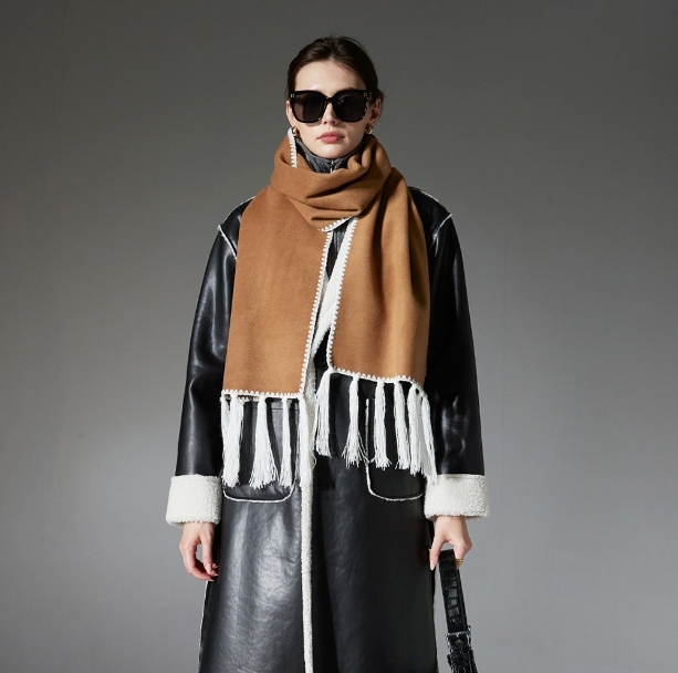 Winter Double-faced Contrast stitching & Tassel Scarf Chic Neckwear