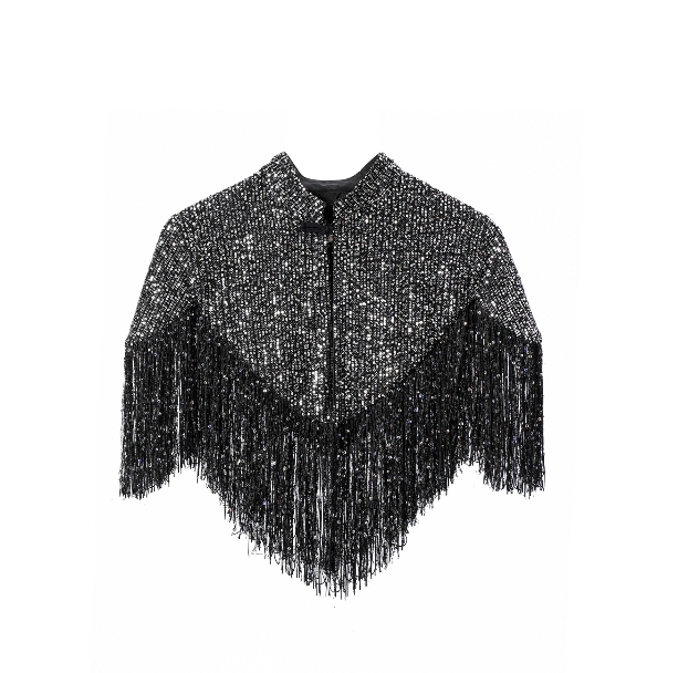 Party Sequin Black Sparkly Shawl With Embroidery