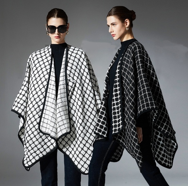 Custom Designer Black and White Plaid Shawl