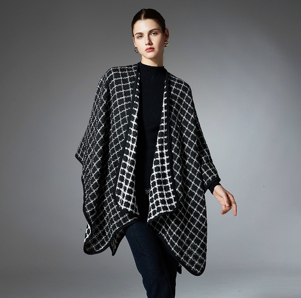 Custom Designer Black and White Plaid Shawl