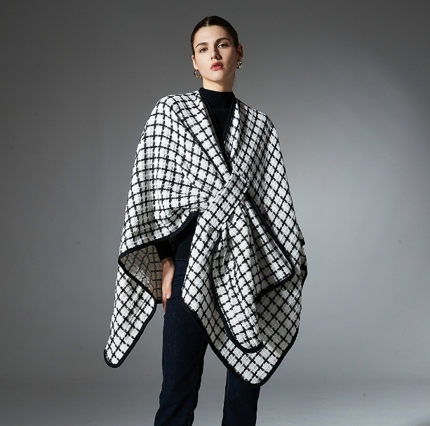 Custom Designer Black and White Plaid Shawl