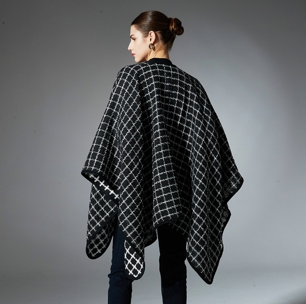 Custom Designer Black and White Plaid Shawl