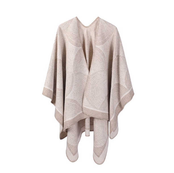 Fall Geometric Jacquard-knit Grey Shawl Wrap