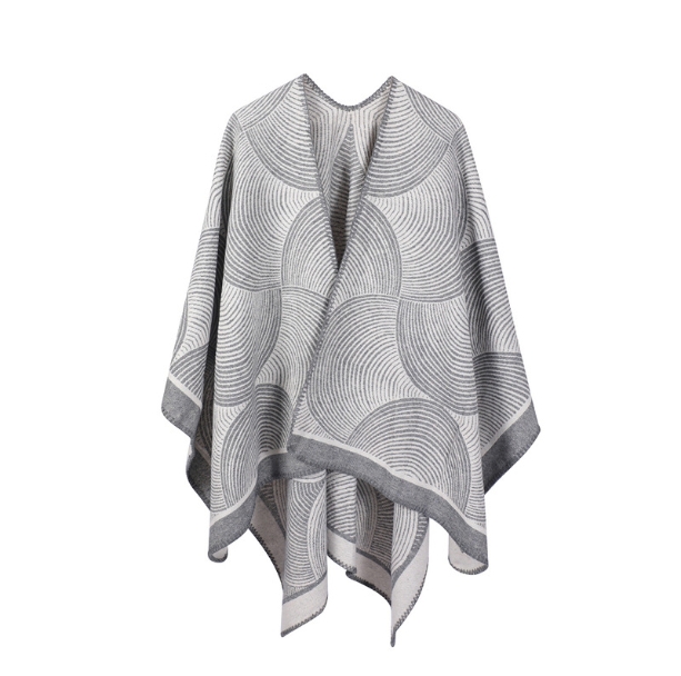 Fall Geometric Jacquard-knit Grey Shawl Wrap