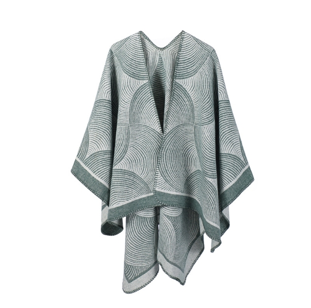Fall Geometric Jacquard-knit Grey Shawl Wrap