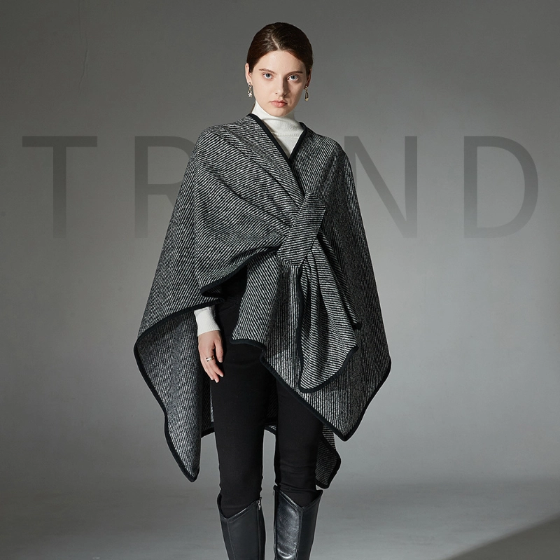 Custom Simple Black Side Strap Striped Shawl