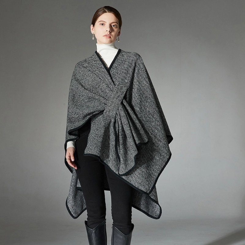 Custom Simple Black Side Strap Striped Shawl