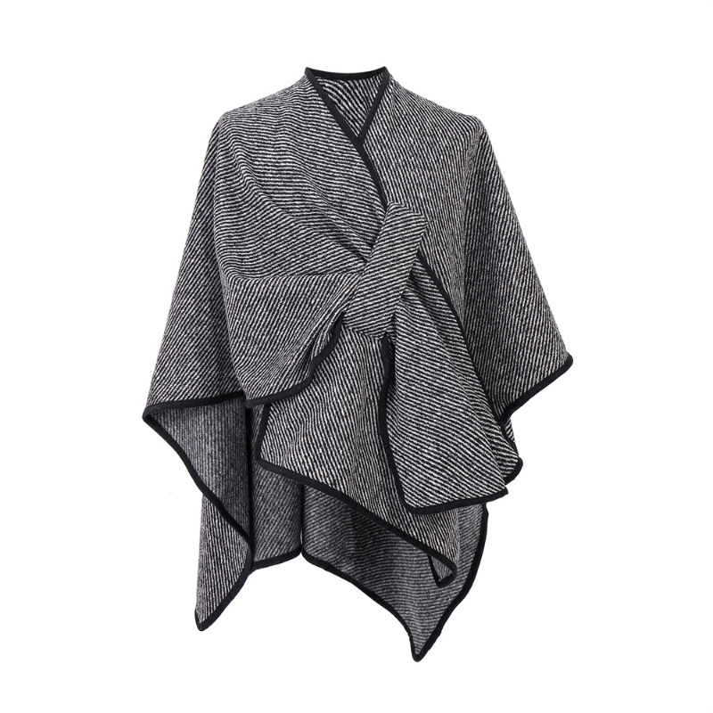 Custom Simple Black Side Strap Striped Shawl