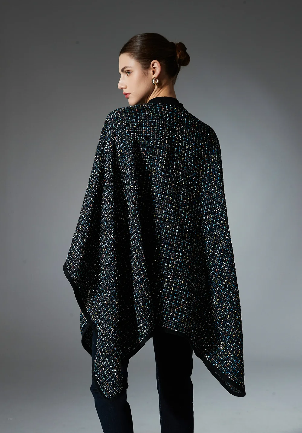 Custom Cross Front Sequin Black Shawl Wrap
