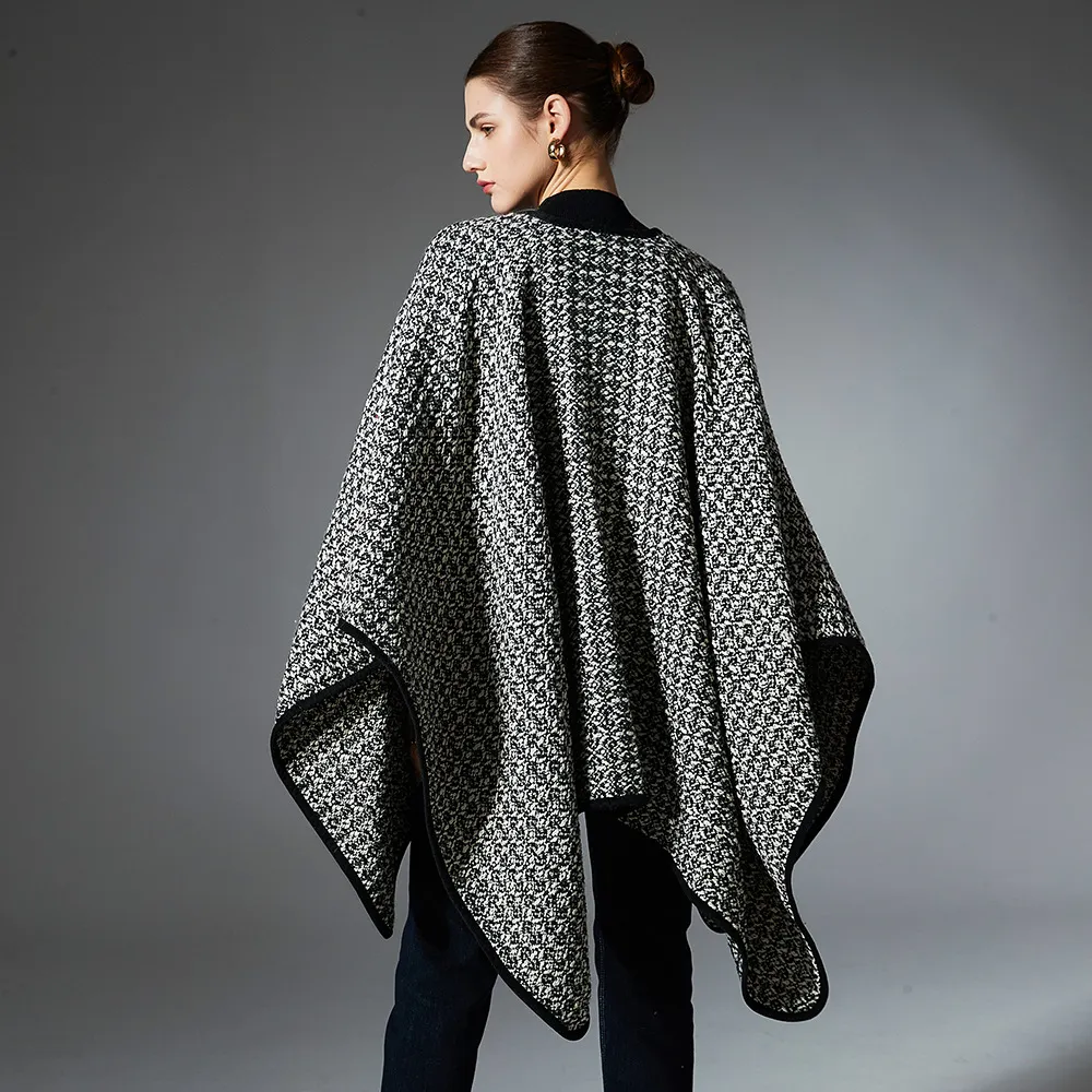 Custom Adjustable Black Wool Plaid Shawl Wrap