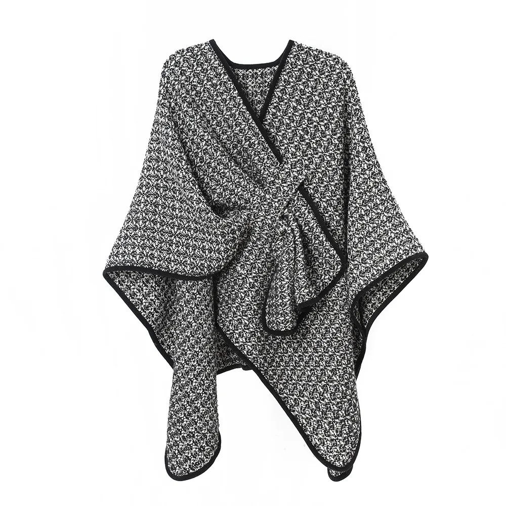 Custom Adjustable Black Wool Plaid Shawl Wrap