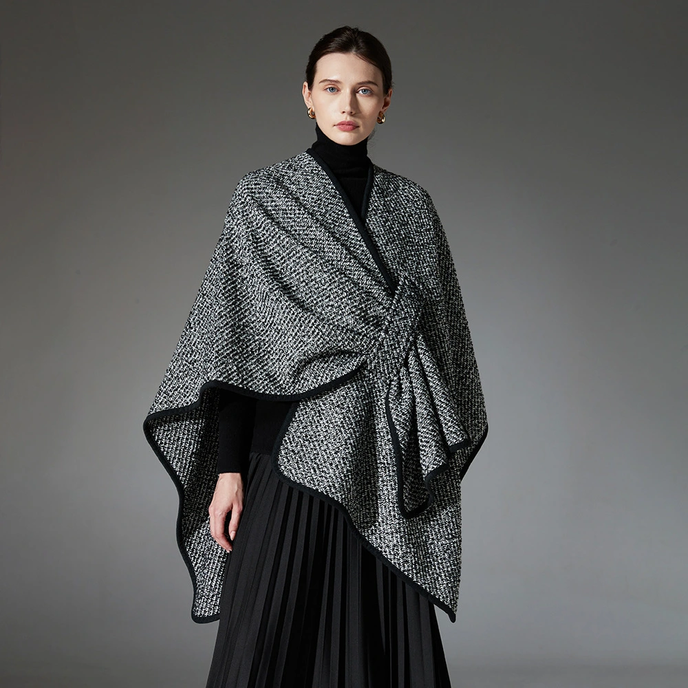 Custom Black And White Wool Knitted Shawl