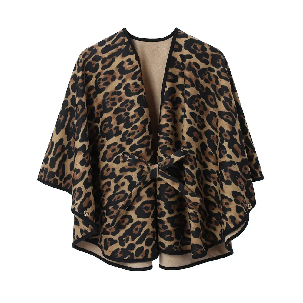 Custom Brown Leopard Print Shawl With Belt