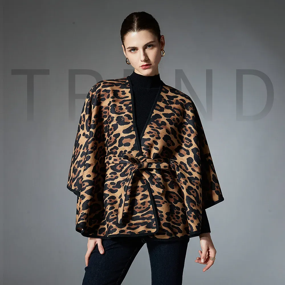 Custom Brown Leopard Print Shawl With Belt