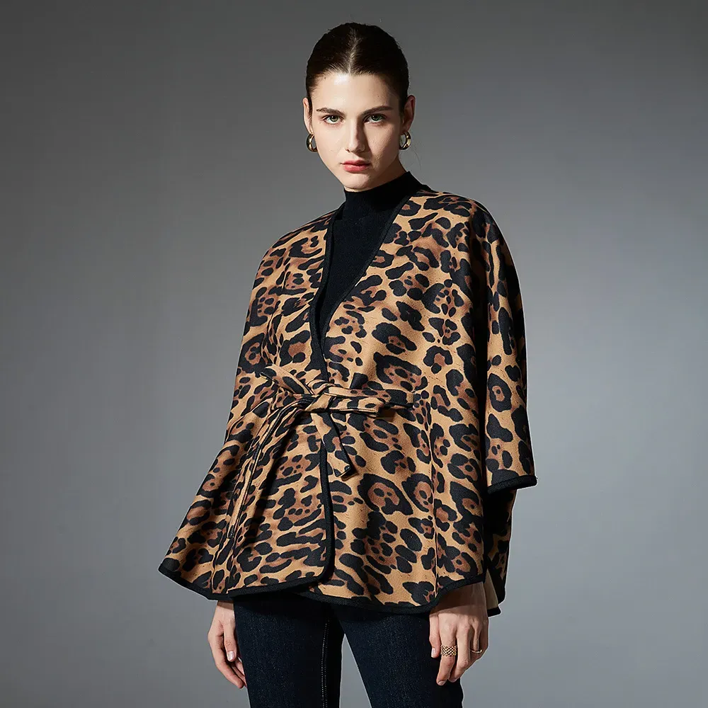 Custom Brown Leopard Print Shawl With Belt