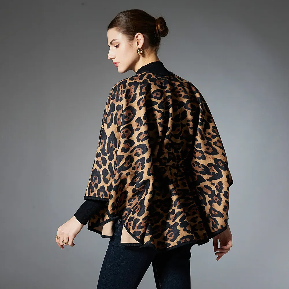 Custom Brown Leopard Print Shawl With Belt