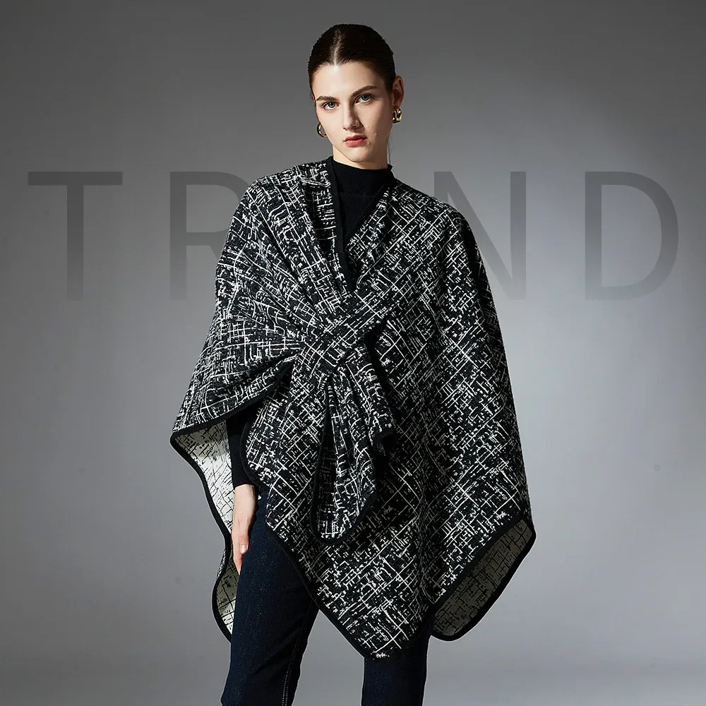 Custom Cross Front Stripe Jacquard Shawl