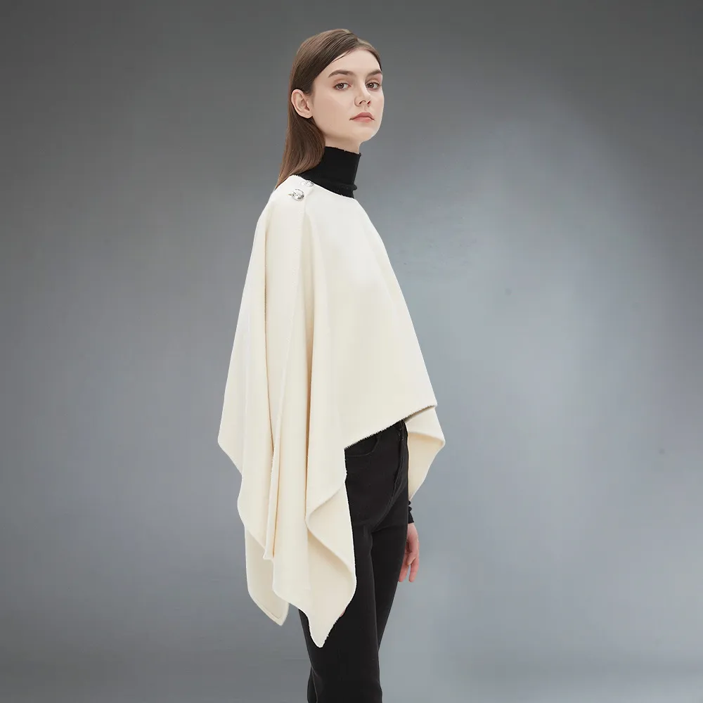 Custom Evening Plain Shawl Poncho With Buttons