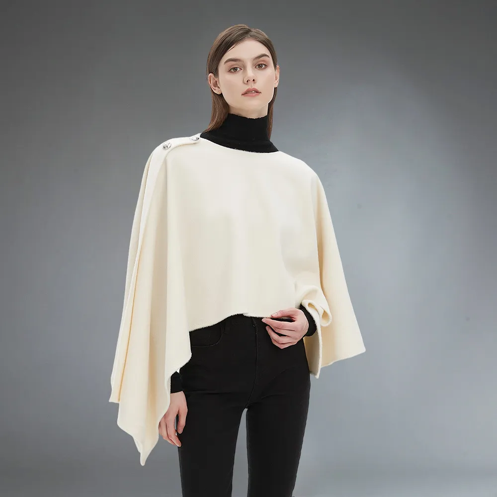 Custom Evening Plain Shawl Poncho With Buttons