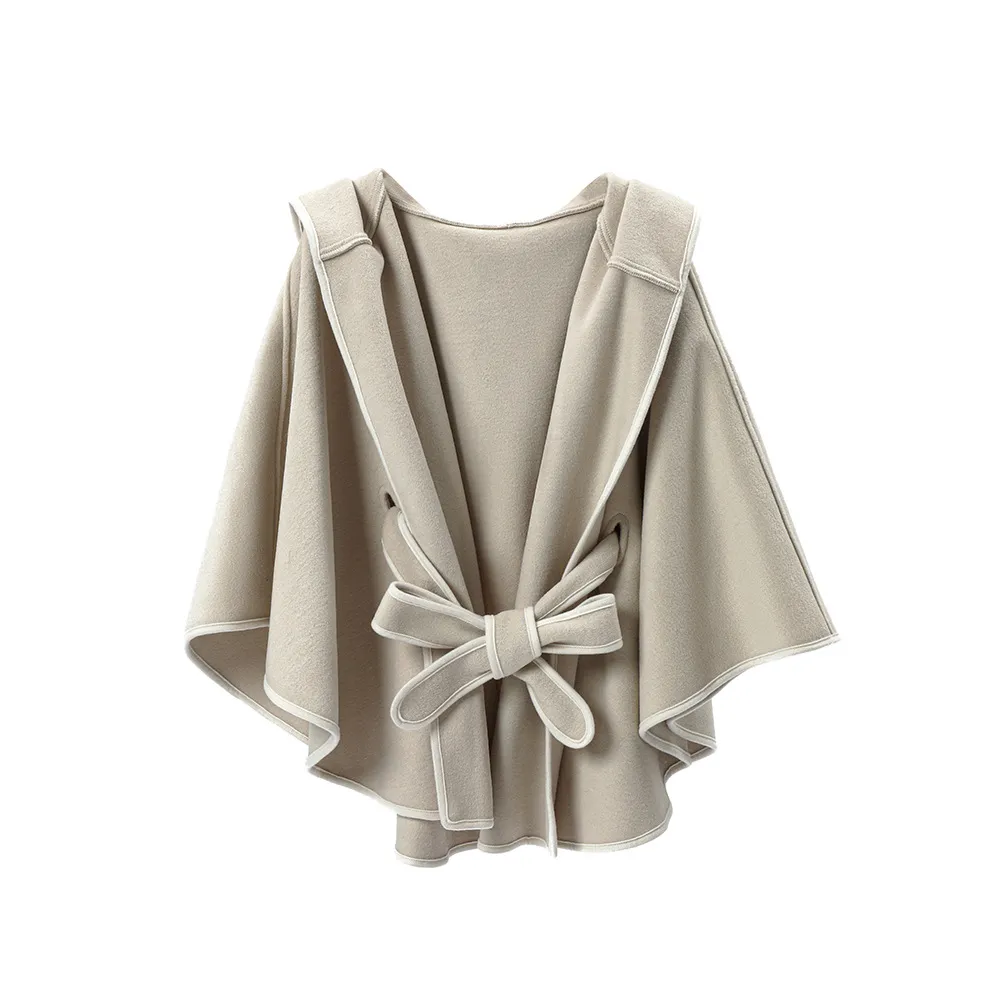 Custom Fall Solid Color Hooded Shawl With Belt