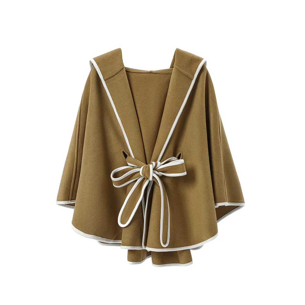 Custom Fall Solid Color Hooded Shawl With Belt