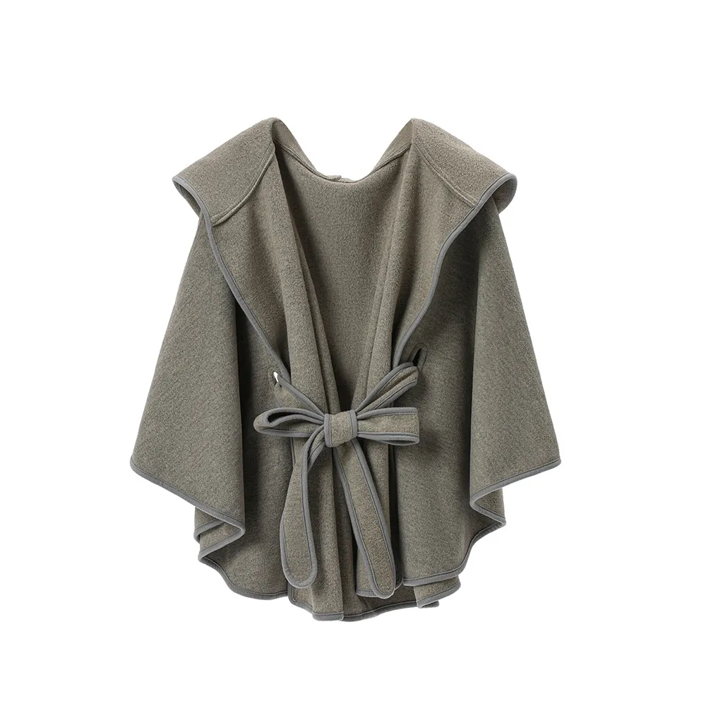 Custom Fall Solid Color Hooded Shawl With Belt