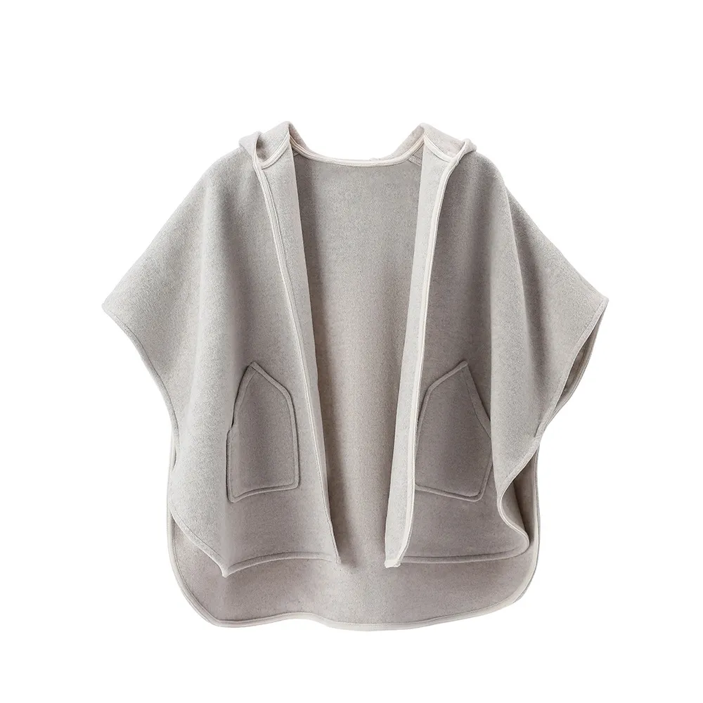 Custom Hooded Cashmere Wool Shawl With Pockets