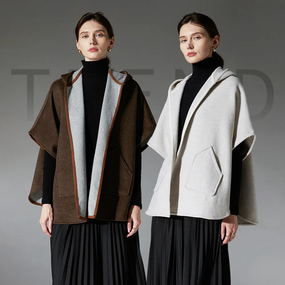 Custom Hooded Cashmere Wool Shawl With Pockets