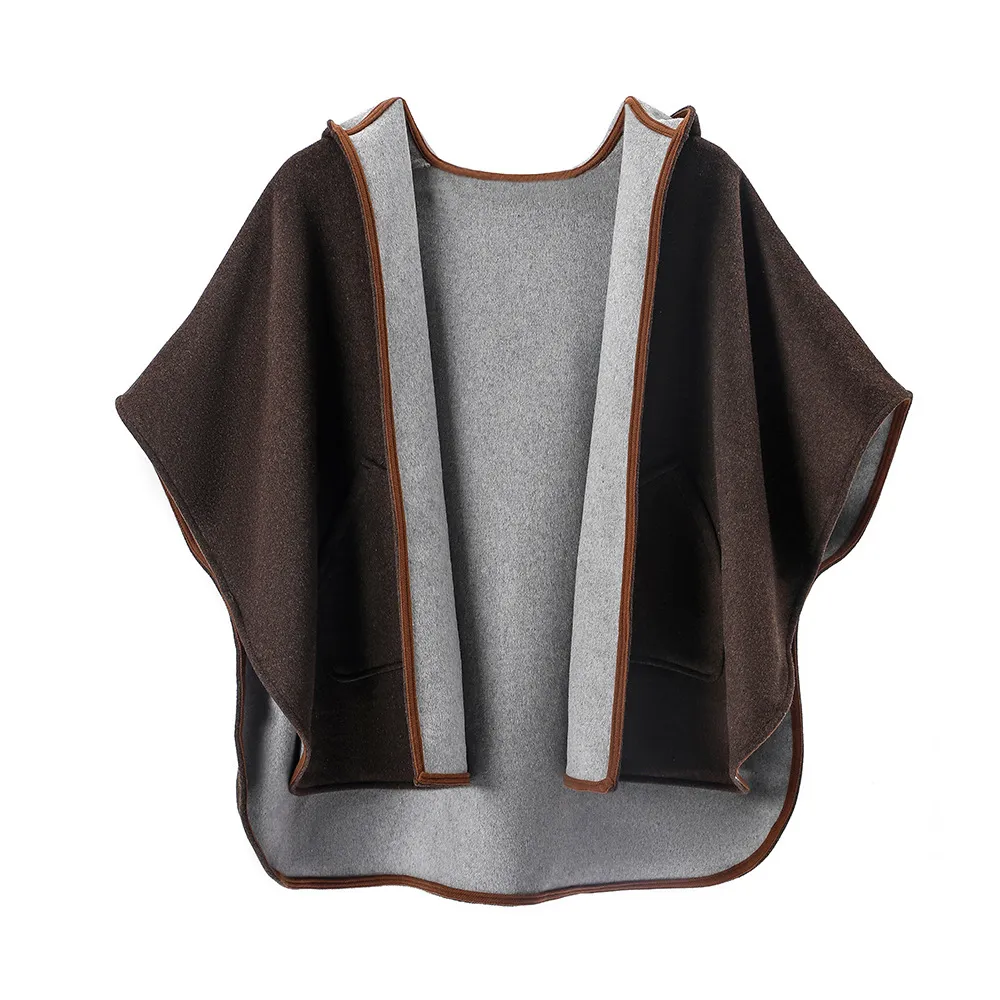 Custom Hooded Cashmere Wool Shawl With Pockets