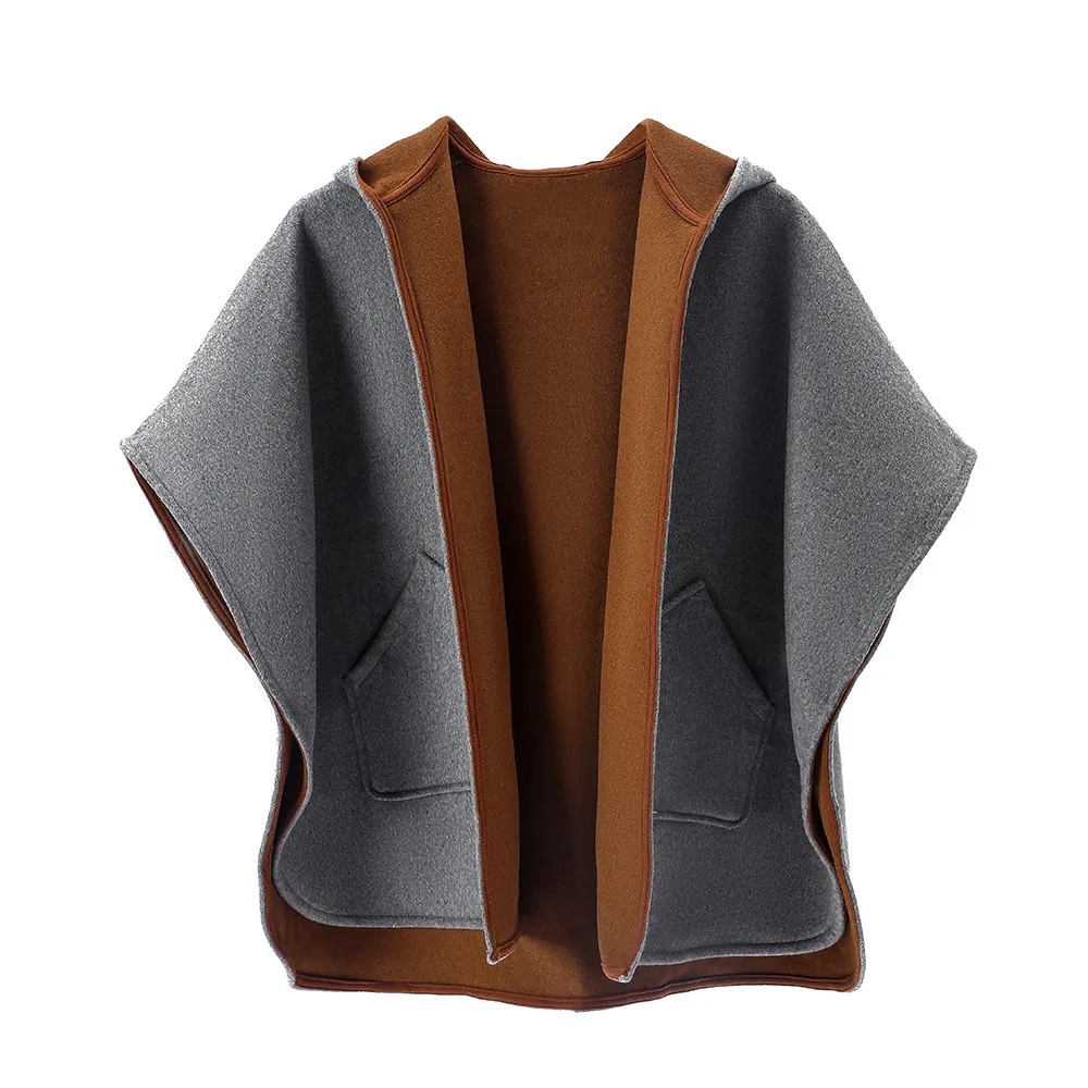 Custom Hooded Cashmere Wool Shawl With Pockets
