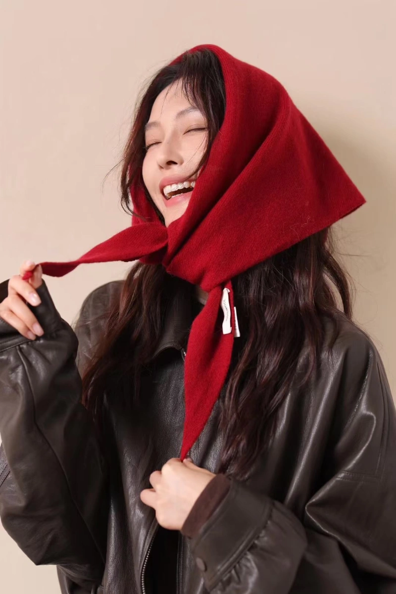 Custom Knit Red Triangle Scarf Hijab