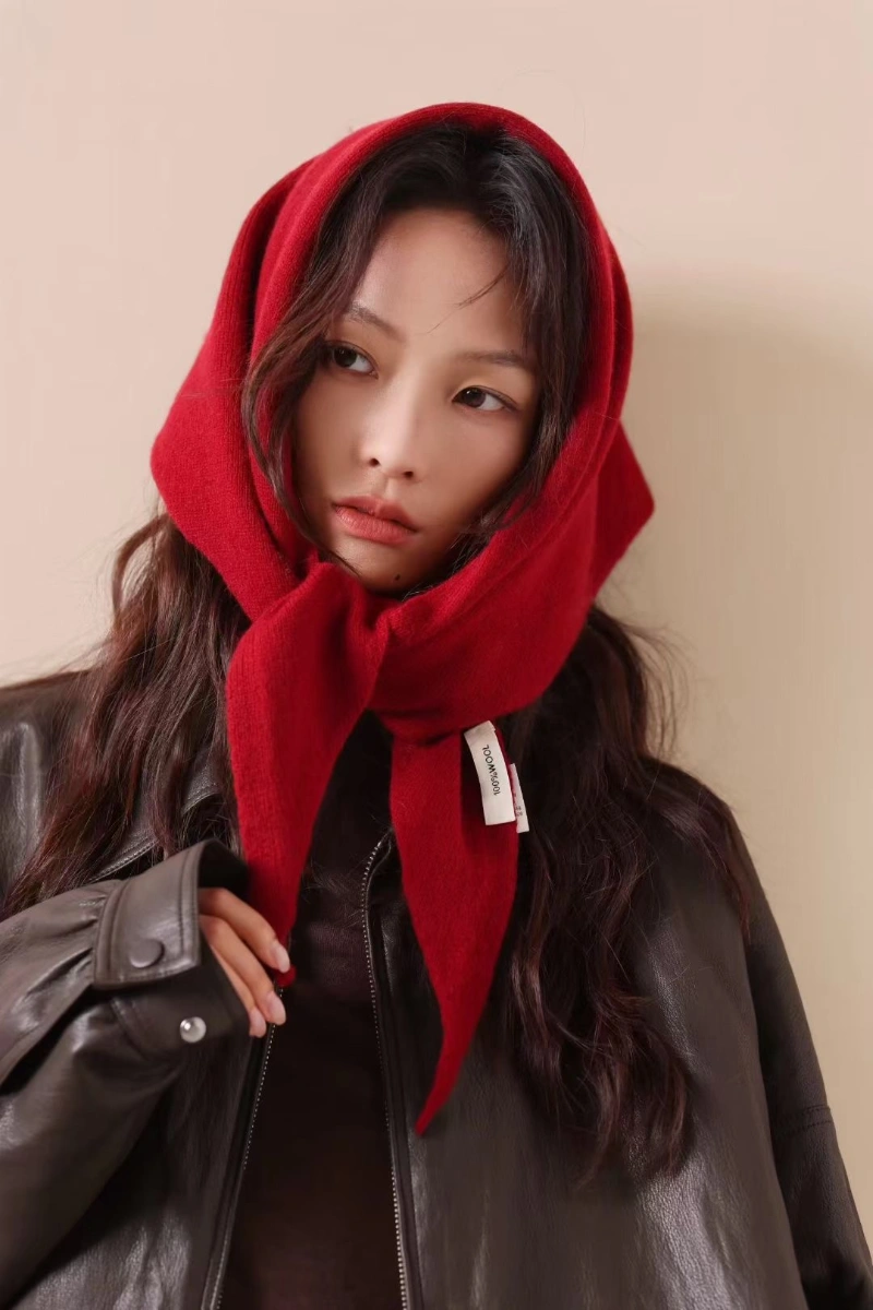 Custom Knit Red Triangle Scarf Hijab