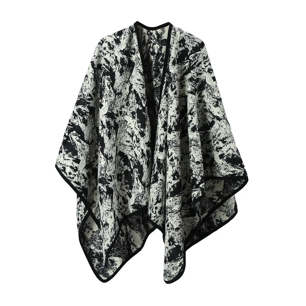 Custom Ladies Ink Painting Jacquard Black Shawl