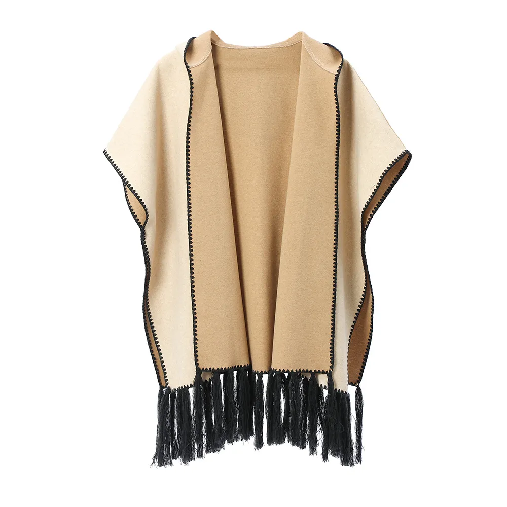 Custom Reversible Camel Tassel Hooded Shawl