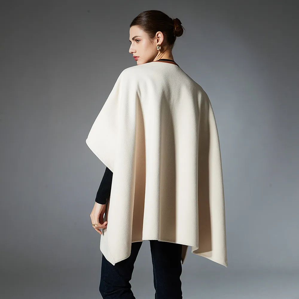 Custom Solid Leather Pocket Beige Shawl Wraps