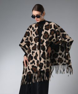 Customized Warm Brown Leopard Print Shawl With Fringe (1)