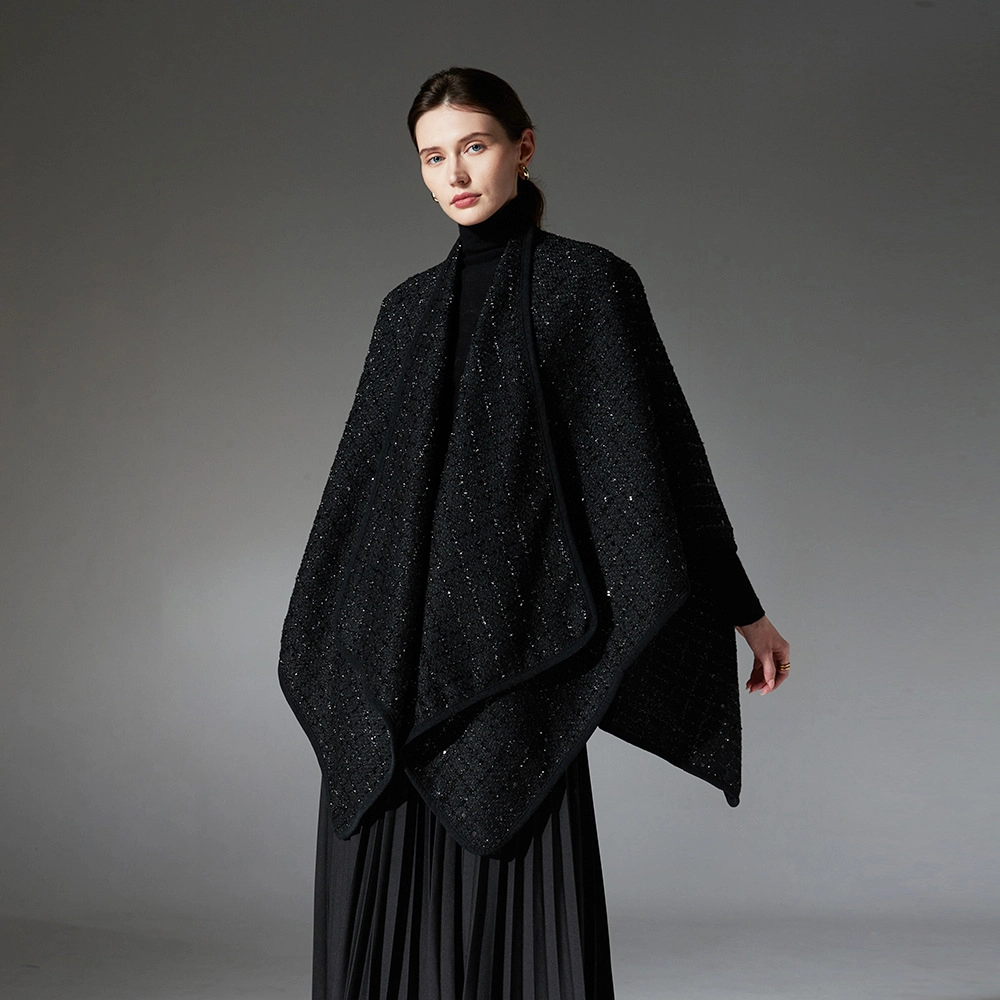 Elegant Evening Black Wool Sequin Shawl Wraps