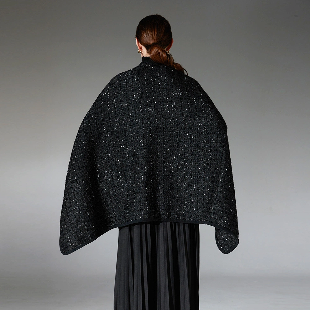 Elegant Evening Black Wool Sequin Shawl Wraps