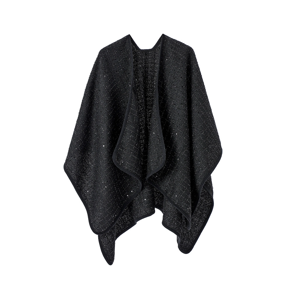 Elegant Evening Black Wool Sequin Shawl Wraps