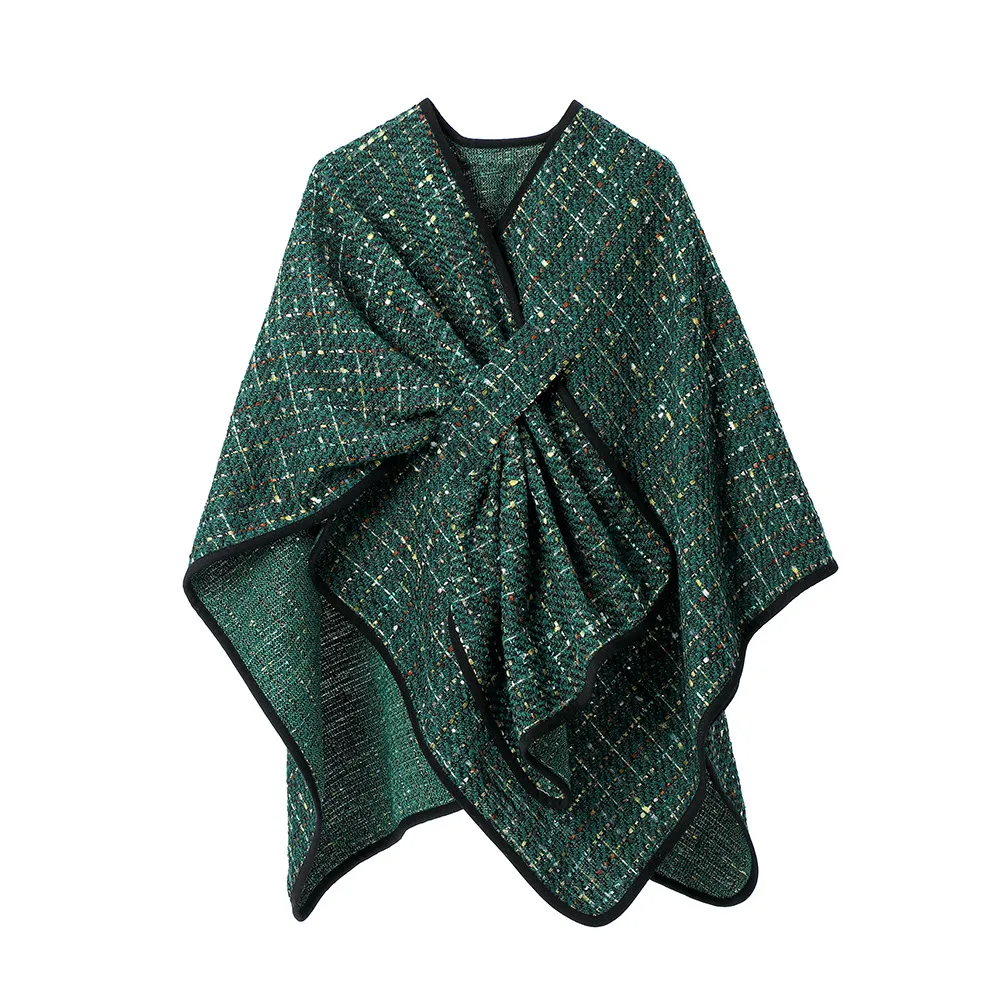 Fall Women Sequin Plaid Shawl Open Front Wraps