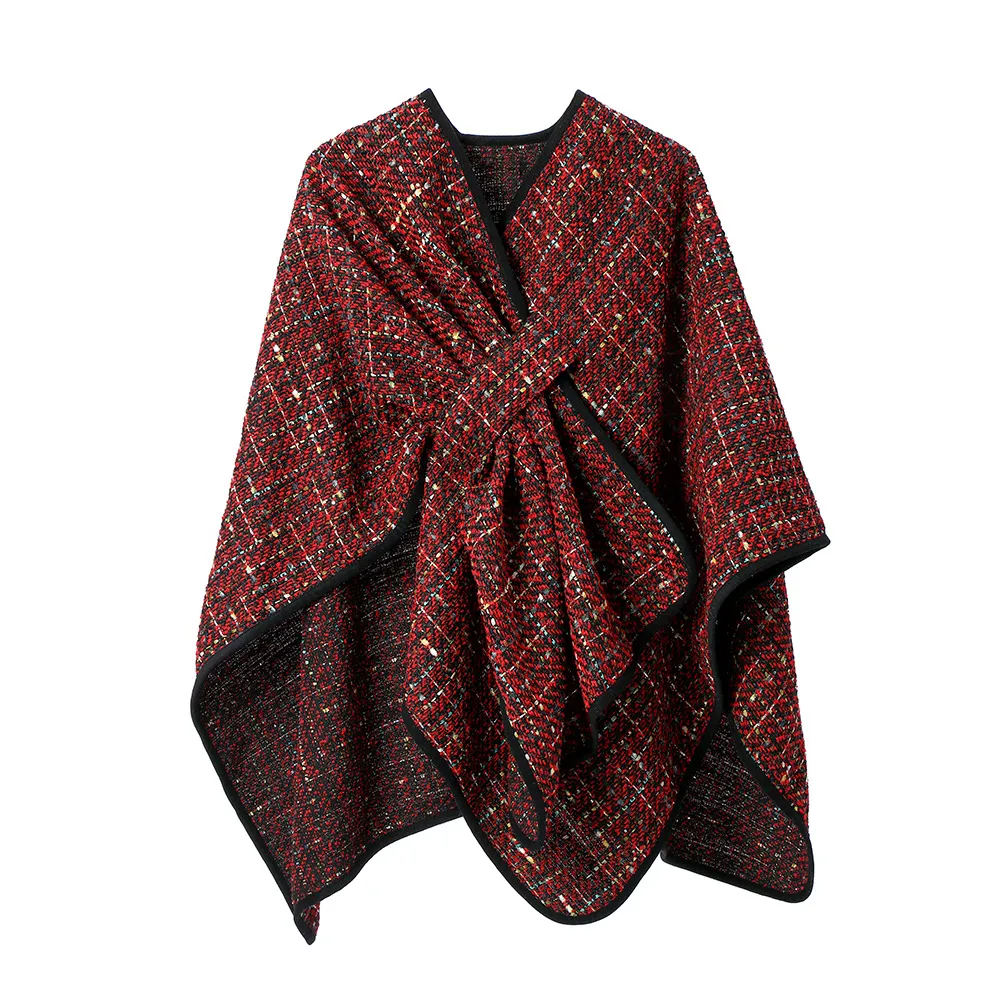 Fall Women Sequin Plaid Shawl Open Front Wraps