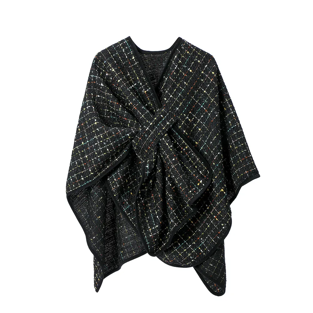 Fall Women Sequin Plaid Shawl Open Front Wraps