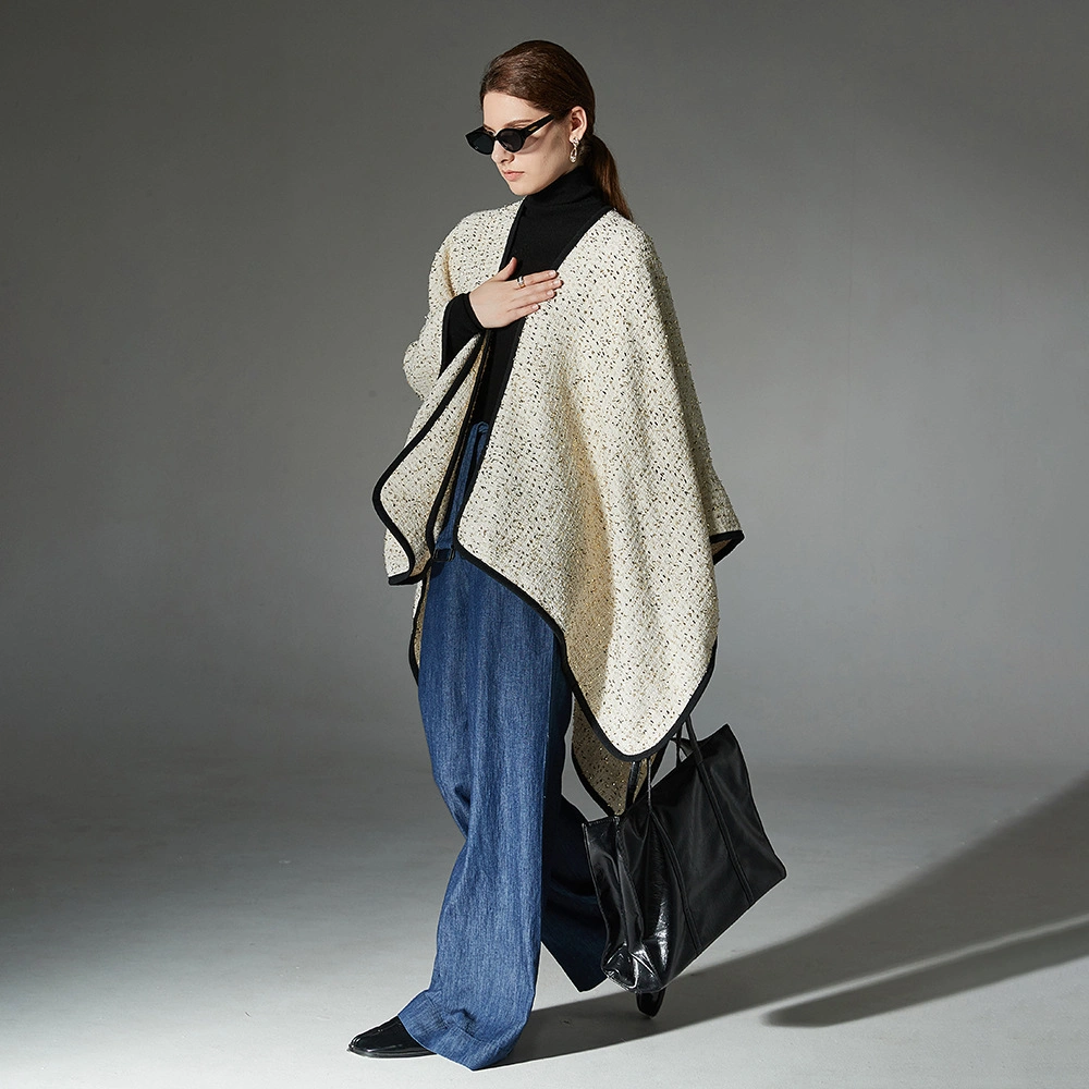 Open Front Elegant Sequin White Shawl Cape