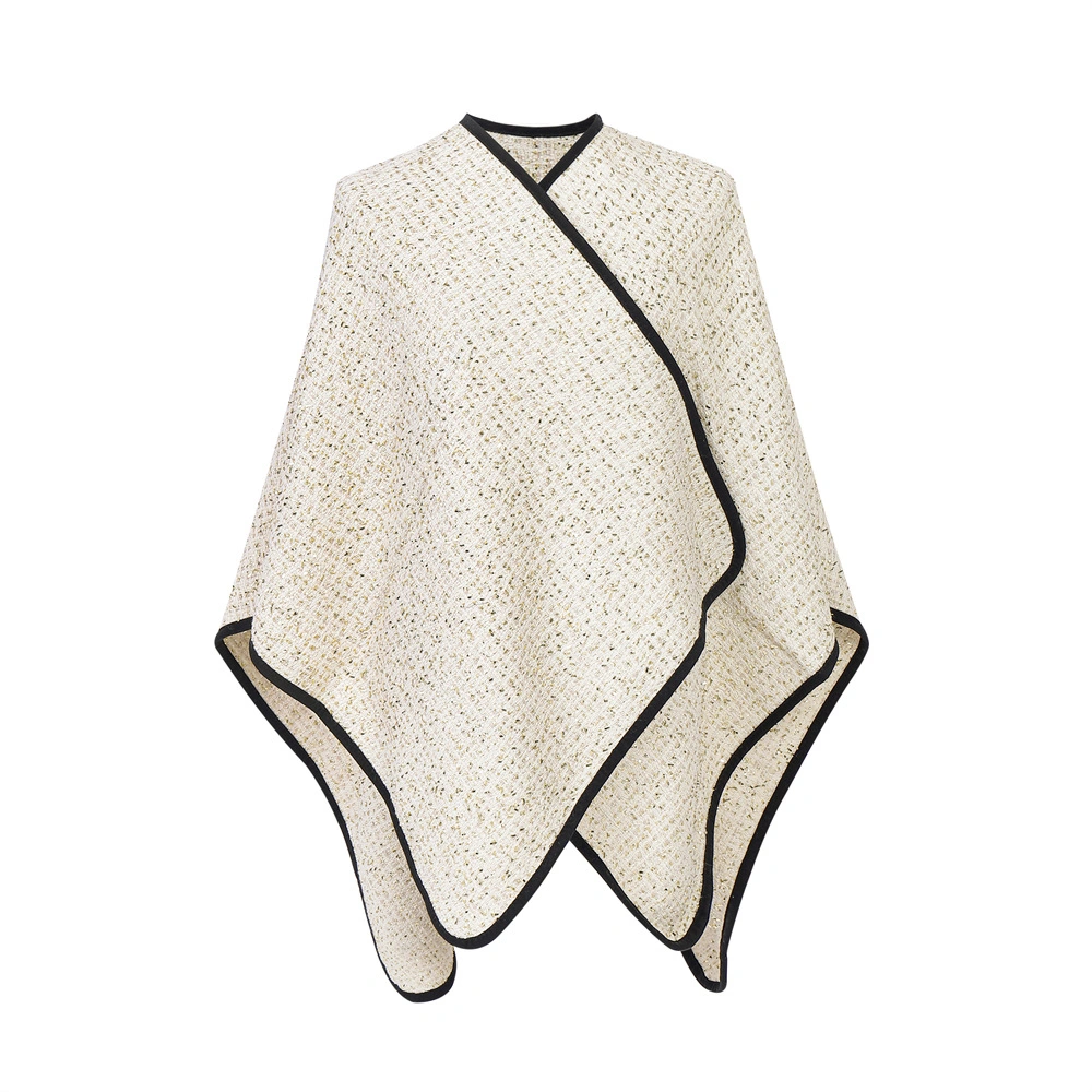 Open Front Elegant Sequin White Shawl Cape