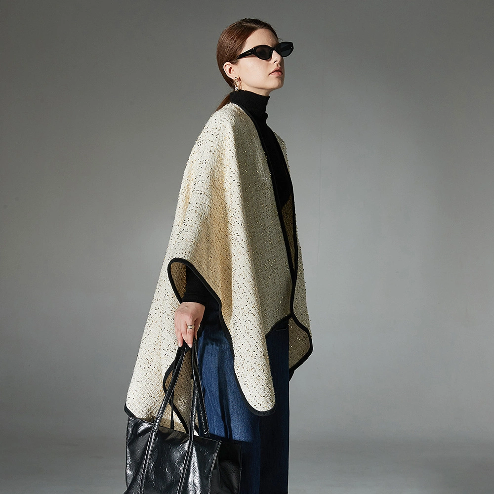 Open Front Elegant Sequin White Shawl Cape