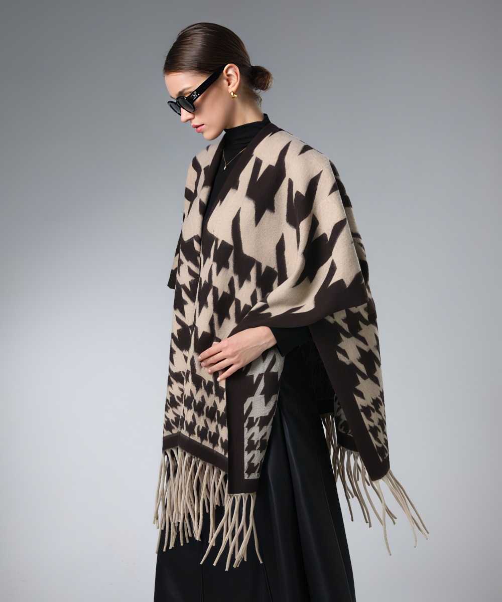Shawl Factory Classic Brown Houndstooth Shawl
