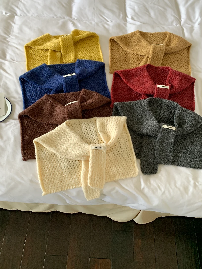 Small Multi Color knitted shawl waffle knit scarf